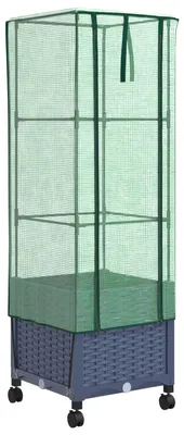 Productafbeelding van vidaXL Tuinplanter met kasafdekking en wielen, blauwgrijs, PP