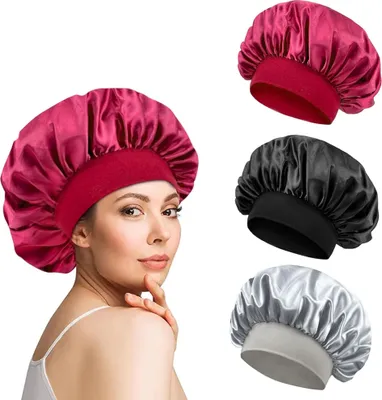 Produktbild von Seidenhaube Zum Schlafen, Satin Haarhaube 3 Pack Weiche Schlafhaube Seide Verstellbare Elastisch Silk Bonnet Haarschutz Für Die Nacht Die Nacht Für Frauen Und Mädchen