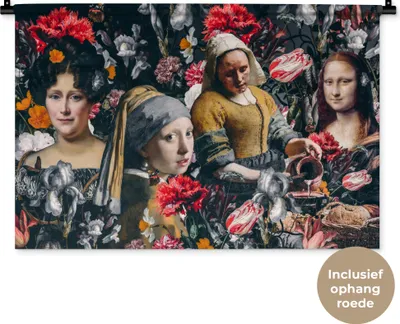 Produktbild von MuchoWow® Wandteppich Wandbehang Malerei - Collage - Alte Meister - Blumen 90x60 cm Tapisserie Dekoration Wandtuch - Wandskulpturen - Bildteppich