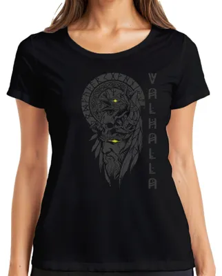 Obrázok produktu pre Dámske tričko Viking Odin Eye Yellow Valhalla Raven Nordic Runes Mythology, čierne, XL