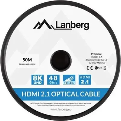 Obrázok produktu pre Lanberg CA-HDMI-30FB-0500-BK LANBERG HDMI KABEL M/M V2.1 50M 8K SCHWARZ OPTISCH AOC