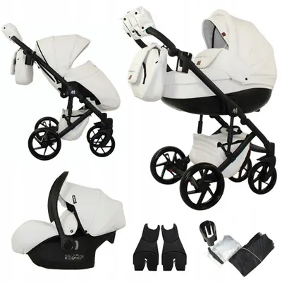Produktbild von Mommo 3-in-1 Kombikinderwagen Weiß Kunstleder mit Babyschale