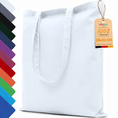 Produktbild von EllaTex Baumwolltasche 28x32 cm – Stoffbeutel aus 100% Baumwolle mit kurzen Henkeln, in Farbe: Weiß