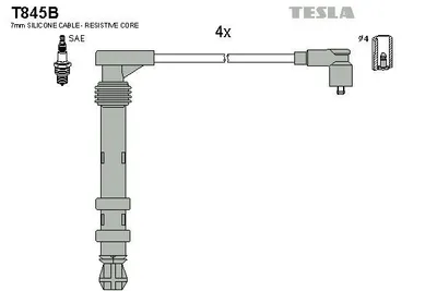 Produktbild von TESLA T845B Zündkabelsatz Zündleitungssatz für FIAT Doblo Cargo (223) Doblo Kombi (119, 223) MULTIPLA (186) BRAVO I (182) BRAVA (182)