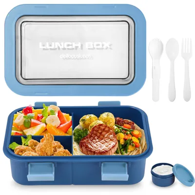 Produktbild von Lunchbox-Set, 1250 ml Lunchbox mit Fächern für Kinder und Erwachsene, Lunchbox, Frühstücksbox, Snackbox, Sandwichbox, Lebensmittelbox, Lunchbox mit Besteck