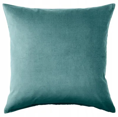 Produktbild von IKEA SANELA Dekorative Kissenhülle Baumwollsamt Grau-türkis