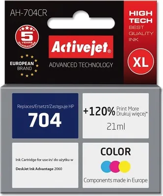 Tusz do drukarki HP Activejet AH-704CR, kompatybilny z HP 704 CN693AE; Premium; 21 ml; kolorowy. Druk
