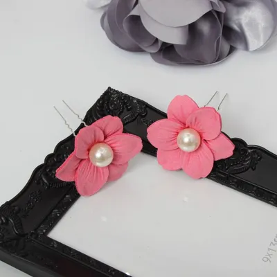 Produktbild von 2 Große Blumen Haarnadel mit Perlen Braut Kommunion Hochzeit Hairpin Rosa