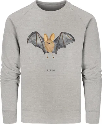Produktbild von Mr. & Mrs. Panda Baumwoll Pullover Fledermaus Flügel Größe S - Heather Grey - Geschenk, Lustige Sprüche, Sweater, Rundhals, Sweatshirt, Pulli