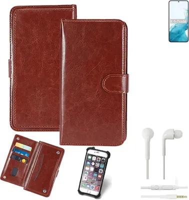 Produktbild von K-S-Trade 360° Hülle kompatibel mit Samsung Galaxy S22+ Exynos inkl. Headphones braun Kunstleder Case BookCase WalletCase Kunstlederederhülle