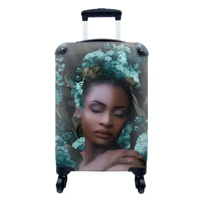 Produktbild von MuchoWow® Koffer Handgepäck Trolley Rollkoffer Kleine Reisekoffer mit 4 Rollen - Frau - Blumen - Blätter - Cabin Size < 55x40x23 cm & 55x40x20 cm - Fotokoffer - Kabinenkoffer - Boardgepäck - Reise-Box - Reisekoffer - Reisegepäck - Koffer mit Bild - Trolley für Kinder
