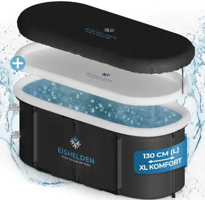 Produktbild von Eishelden Premium ovales Eisbad (130 cm) XL Komplettset - Kältetherapie für Sportler & Anfänger, erlebe die regenerative Kälte zu Hause -