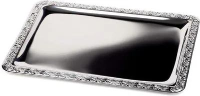 Immagine prodotto di Vassoio in acciaio inox con bordo decorativo, 60 x 40 cm, rettangolare, argento