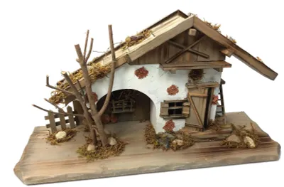 Produktbild von Krippenstall, Krippe für 8-10 cm Krippenfiguren. Weihnachtskrippe. grau-gebrannt