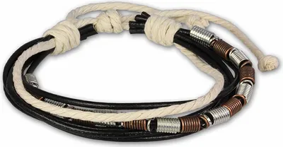 Image de SilberDream bracelet -vachette tannée- noir blanc surfeur unie LA1237W