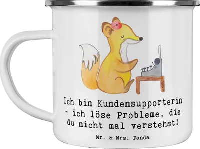 Produktbild von Mr. & Mrs. Panda Emaille Tasse Kundensupporterin Heldin - Weiß - Geschenk, Kundenbetreuung, Beruf, Hilfsbereitschaft, Pott, Kaffeepott, Support, Teetasse, Berufe, Geduld