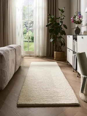 Wollteppich Loper 80 x 250 cm, creme, handgewebt, pflegeleicht