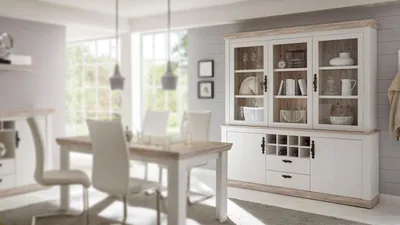 Produktbild von Buffet Florenz Vitrine Highboard in Oslo Pinie weiß 184 cm