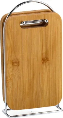 Imagen del producto de Soporte para tablas de cortar Zeller, juego de 5 piezas, bambú/metal cromado, 6,5 x 15 x 30 cm