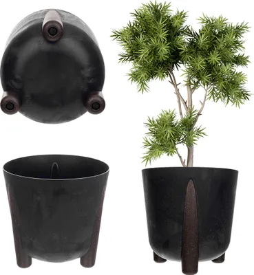 Image de KADAX Pot de fleurs, Couverture de pot de fleurs, Pieds + Insert, Support de fleurs, 30 cm, Noir