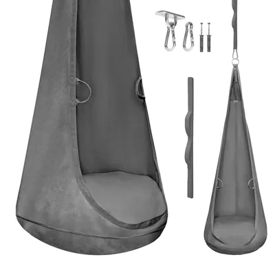 Immagine prodotto di MAMOI® Sedia sospesa per bambini in velluto – bozzolo sospeso & tana Cocoon per bambini, sacco sospeso con cuscino e gancio, altalena per bambini