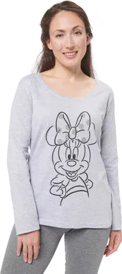 Produktbild von Disney Minnie Mouse Schlafanzug für Damen - Pyjama Set Langarm Oberteil mit Hose Grau S