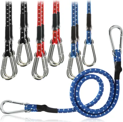 Produktbild von com-four® 12x Gummispanner - Gepäckspanner mit weißen Streifen - Spannseil mit Karabiner Haken - Spanngummis für Fahrrad, Auto, Gepäck