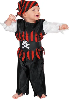 A baby wearing a pirate costume.