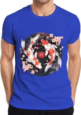 Produktbild von Koi Karpfen Sakura Japanisch Fische Zen Kirschblüten YinYang 鯉 Herren T-Shirt, Blau, S