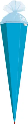 Produktbild von Bastel-Schultüte groß pazifik blau - 85 cm 6-eckig - extra stabil durch Rot(h)-Spitze mit farbigem Tüll-Verschluss