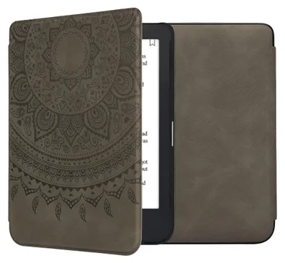 Produktbild von kwmobile Schutzhülle für Kobo Clara 2E / Tolino Shine 4 Hülle - eReader Case aus Kunstleder mit Auto Sleep Funktion - Indische Sonne mit Grau