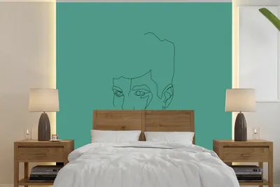 Produktbild von MuchoWow® Fototapete für Wohnzimmer oder Schlafzimmer Wandtapete Vinyl Motivtapete Mensch - Strichzeichnung - Grün - 300x300 cm - Wanddekoration