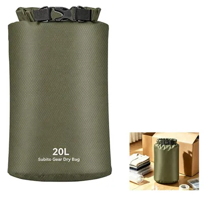 Produktbild von Wasserdichte Outdoor-Tasche Packsack Trockensack - 20 Liter - 56 x 36,5 cm - Armeegrün - Für Kajak, Angeln und Camping