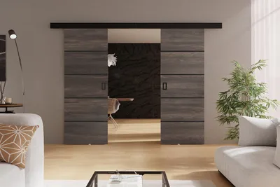 Produktbild von KIER FURNITURE Schiebetür Komplettset WERDI PLUS DUO Sliding Door, Raumteiler Schiebetür Esche Dunkel 132x205x1,6 cm