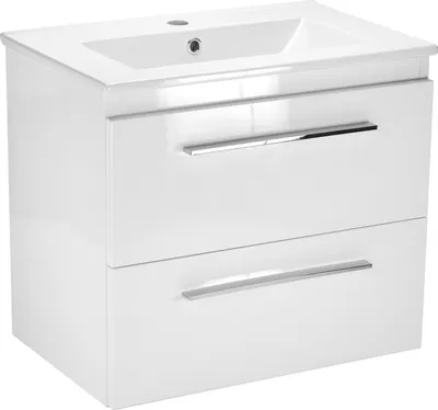 Produktbild von paplinskimoebel Waschbeckenunterschrank Badmöbel Keramikwaschbecken Unterschrank Soft-Close 60x40x50 Weiß Lackiert Glänzend Schublade Wandschrank