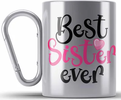 Produktbild von Trendation - Best Sister Ever Edelstahl Tasse Karabiner Geschenk für Schwester Geschenkidee Beste Schwester Geburtstag (Silber)