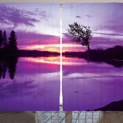 Produktbild von ARANDE Landschaft Gardine, Abstrakte Komposition mit lila Schatten Himmel und Baum-Schatten, 280 x 245 cm, Lavendel Schwarz