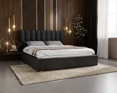 Obrázek produktu pro Čalouněná postel 160x200 Sevilla – manželská postel s roštem, úložným prostorem – samet, čalouněné čelo, černá