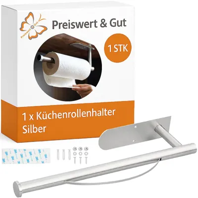 Produktbild von Küchenrollenhalter ohne Bohren Wandhalter aus Edelstahl 304 rostfrei mit Abrollbremse für XXL Küchenrolle bis 14,5 cm