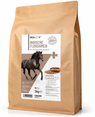 Produktbild von REAVET Indische Flohsamen für Pferde, Hunde 3kg, Naturrein in , reich an Ballaststoffen & Schleimstoffen I Flohsamen für Verdauung I Ohne Zusätze