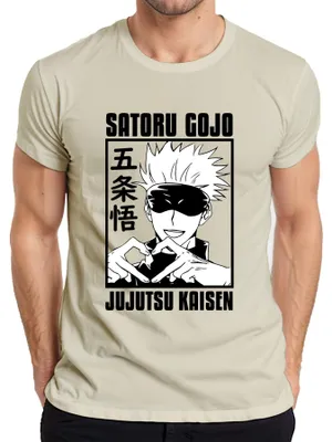 Obrázek produktu pro Pánské tričko s potiskem pásky přes oči a srdce pro fanoušky anime Satoru Gojo Jujutsu Kaisen, přírodní barva, velikost S