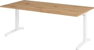 Produktbild von bümö Schreibtisch Serie-XB - Nachbildung: Asteiche, Größe:  200 x 100 cm, Gestell: Weiß