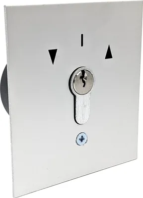 Produktbild von geba US 1-2T/1 Unterputz Einbau Schlüsselschalter Schlüsseltaster DIN Profilhalbzylinder 2Taster 3 Schlüssel Aluminium Frontplatte Silber einbruchhemmend IP54 Antrieb Garagentor Tür Tor Schranke Motor