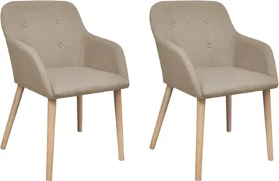 Image de Chaises à manger lot de 2 beige tissu et chêne massif