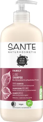 Obrázek produktu pro Sante Naturkosmetik Glanz Shampoo Bio-birkenblatt & Pflanzliches Protein, 500 ml, Šampon, Neprofesionální, Ženy, Matné vlasy, Normální vlasy, Lesklý