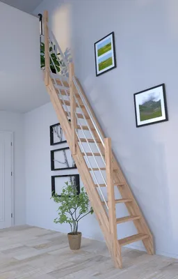 Produktbild von Raumspartreppe Eiche 3000 mit Holz-Edelstahl Geländer links