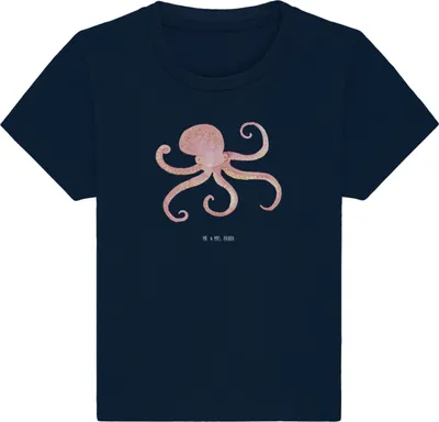 Produktbild von Mr. & Mrs. Panda  T-Shirt Tintenfisch 0. - 6. Monat - French Navy - Geschenk, Wasser, Krake, Babyshirt, Meerestier, Lustige Sprüche, Ozean, Meer, Baby Shirt, Baumwolle