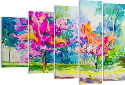 Produktbild von Bild auf Leinwand - Leinwandbild - Bäume Mehrfarbig Natur Frühling - 150x100cm - Wand Bild - Wanddeko - Leinwanddruck - Bilder - Kunstdruck - Leinwand bilder - Wandkunst - EG150x100-2941