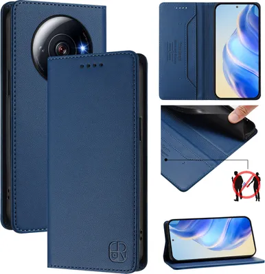 Produktbild von Lederhülle für Xiaomi 12S Ultra Hülle Flip Brieftasche Kartenfächern Ständer Schutzhülle Blau