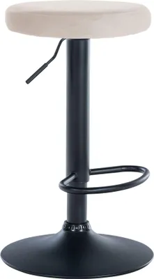 Image de Tabouret de bar - Tabouret avec rembourrage en velours - Réglable en hauteur et repose-pieds confortable | Couleur : crème | Couleur de base : noir